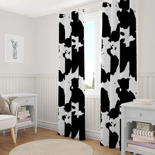Vista 3 de Tritard Cortinas de oscurecimiento de habitación con estampado de vaca, 2 paneles con ojales, diseño de animales occidentales, color blanco y negro