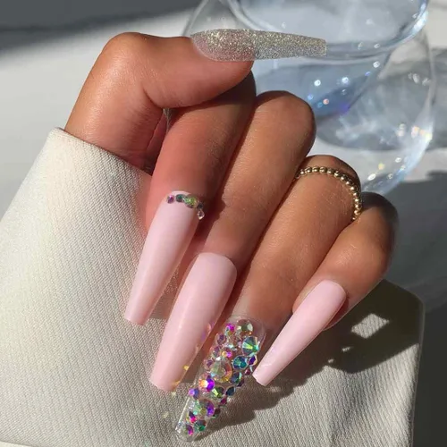 Vista 10 de GOLD VIBES - Uñas a presión de Lavaa Beauty Punta dorada con purpurina degradada Ataúd extra largas Vibes de oro