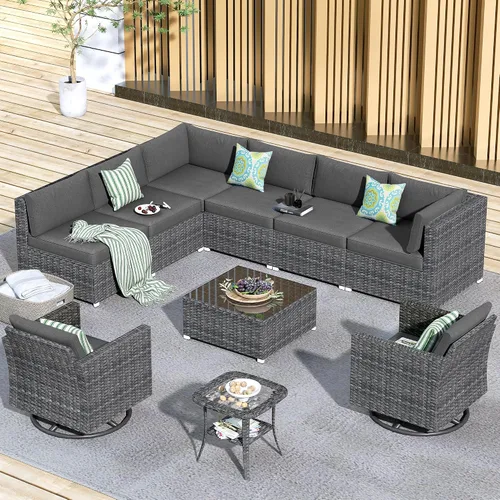 Vista 57 de HOOOWOOO Patio Sectional Furniture Set,2 Piece Couch Set with 2 Matching Armless Chairs(Beige)