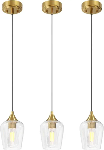 Vista 15 de VONLUCE Luces colgantes para isla de cocina, iluminación colgante de níquel cepillado para isla de cocina con cable colgante para dormitorio