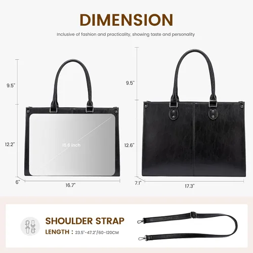 Vista 3 de LOVEVOOK - Bolsa de mano para laptop para mujer, bolsa de trabajo profesional de 15.6 pulgadas con embrague a juego, bolsa de cuero vintage