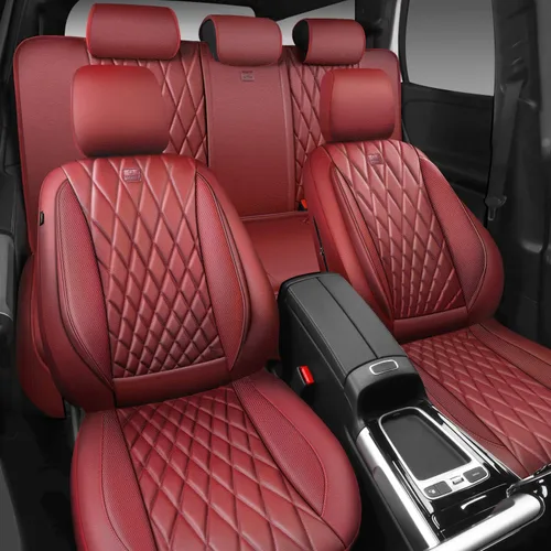 Vista 6 de Car Pass - Juego completo de fundas de asiento de lujo con ribete de cuero sintético, cubiertas de asiento automotrices antideslizantes impermeables