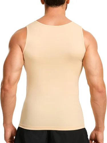 Vista 2 de Gotoly Camiseta de compresión para hombre, chaleco moldeador de cuerpo Beige