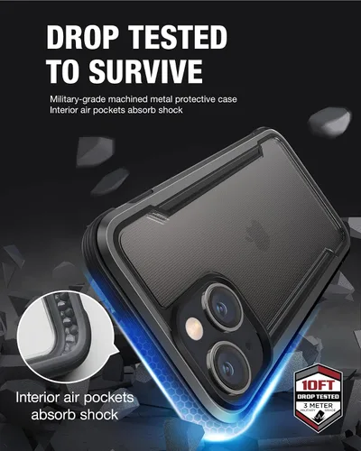 Vista 2 de RAPTIC Shield para iPhone 14, funda protectora transparente a prueba de golpes, grado militar, probada en caídas de 10 pies, marco de aluminio