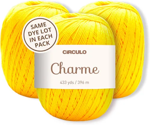 Vista 51 de CIRCULO Charme - Paquete de hilo para tejer y ganchillo, 3 bolas de 100% algodón virgen brasileño mercerizado, peso deportivo suave, color 2012