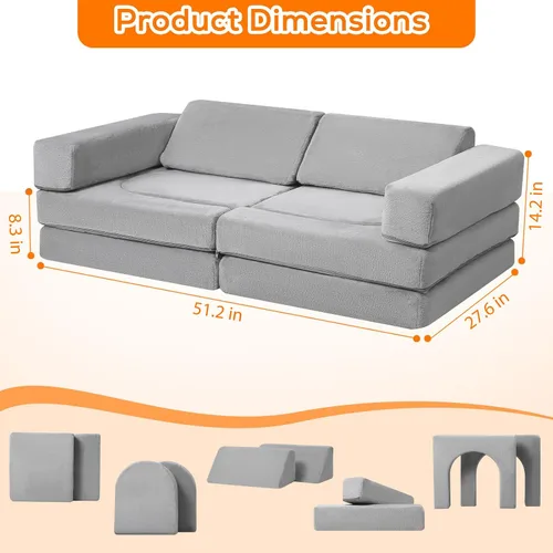 Vista 3 de MeMoreCool Sofá modular para niños, juego de sofá de escalada de espuma de 10 piezas para edades de 2 a 6 años, construcción creativa de fortalezas