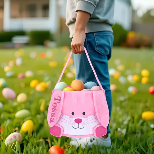 Vista 18 de Cesta de Pascua personalizada para niños, conejo rosa 019B-Rosa