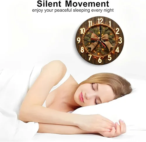 Vista 8 de Illuminated Bow & Pine Wreath Wooden Wall Clock 25x25cm
