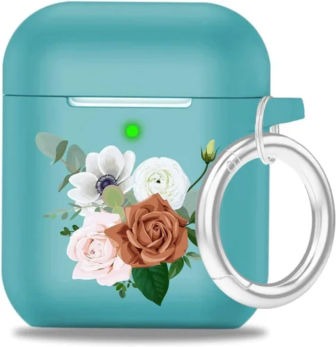 Vista 24 de LitoDream - Funda de silicona suave y flexible con llavero para Apple AirPods 2 y 1, para niñas (vaca; blanco con cactus)