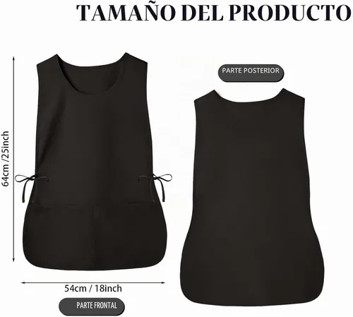 Vista 3 de Smock Apron Cobbler Apron with Side Ties and 2 Deep Pockets Unisex Apron for work kitchen Negro 1 paquete