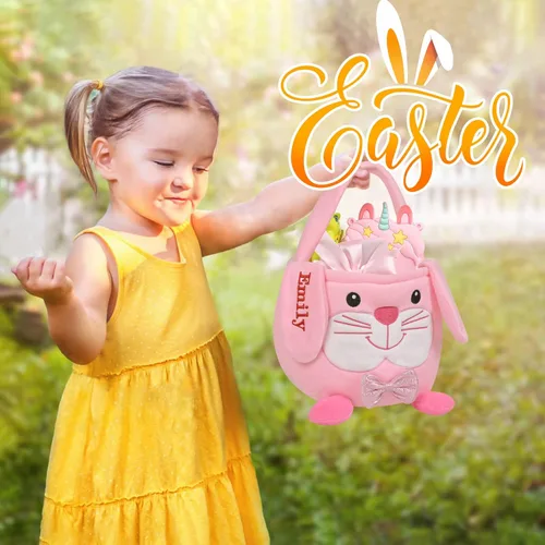 Vista 23 de Cesta de Pascua personalizada para niños, conejo rosa 019B-Rosa