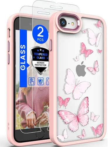 Vista 11 de Dretal Funda para iPhone SE 2022/2020, iPhone 8/7, con 2 protectores de pantalla, probada contra caídas de grado militar, parte trasera dura y borde