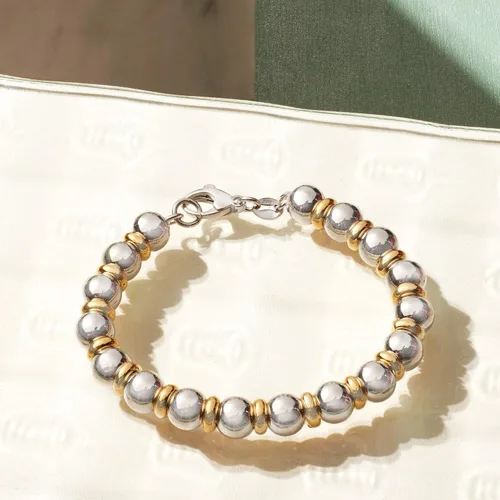 Vista 3 de Ross-Simons Pulsera italiana de plata de ley de 2 tonos, Plata Esterlina, Sin gemas.