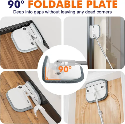 Vista 5 de Sistema mejorado de trapeador giratorio y cubo, cubo interior desmontable para fregona que separa el agua sucia y la cabeza plegable de 90°, sistema