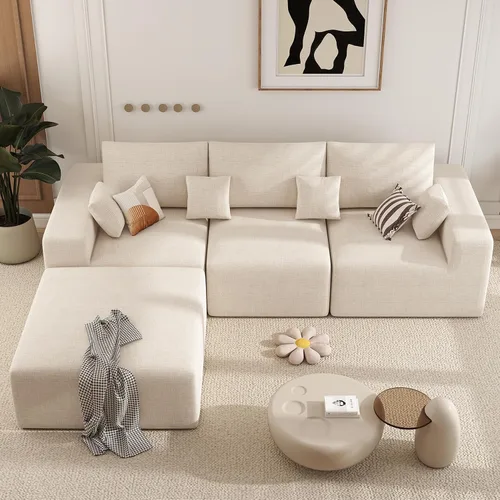 Vista 23 de Sofá modular de 146 pulgadas, sofás de nube convertibles en forma de U para sala de estar con otomana, juego de sofá de pana de 6 plazas sin hueso