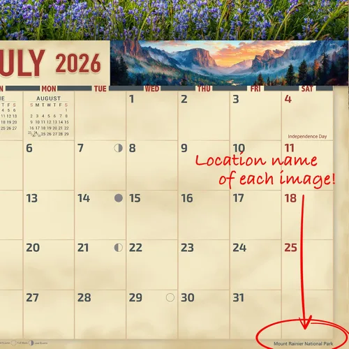 Vista 5 de The KING Company-Monster Calendars - Calendario de pared de parques nacionales 2026, 16 meses, tamaño XL, 14 x 22 pulgadas, calendario escénico