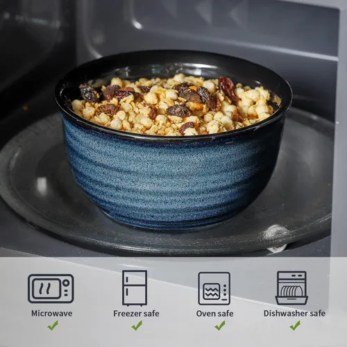 Vista 6 de MEKY - Juego de 6 tazones de porcelana para sopa de 20 onzas, tazones de cereales perfectos para pasta, aperitivos, avena, arroz, ensalada y helado