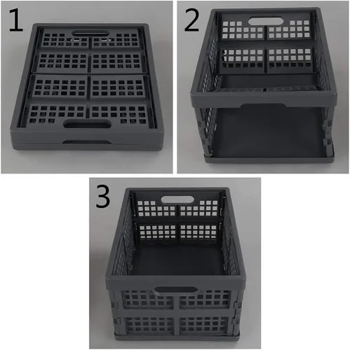Vista 3 de Idotry - Paquete de 3 cajas de almacenamiento plegables apilables de plástico de 15 L, cesta de almacenamiento plegable apilable