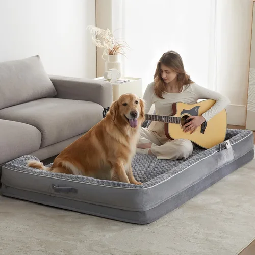 Vista 17 de WNPETHOME Camas para perros de gran tamaño, sofá cama ortopédica lavable para perros con forro impermeable y parte inferior antideslizante para Gris