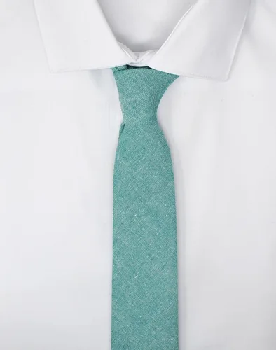 Vista 34 de Corbata delgada de algodón cambray para hombre, estilo desgastado texturizado - 2 1/2 pulgadas de ancho