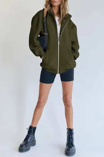 Vista 4 de Trendy Queen - Sudaderas con capucha Y2K con cremallera para mujer, de manga larga, para otoño, de gran tamaño, casual, con bolsillo