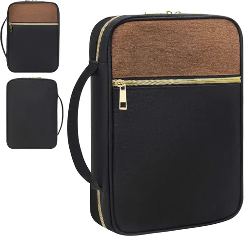 Vista 25 de GUEER Funda para Biblia para hombres, Portabiblia, Funda para Biblia Bolsa Organizadora de Transporte, con Cremallera y Bolsillos para Biblia