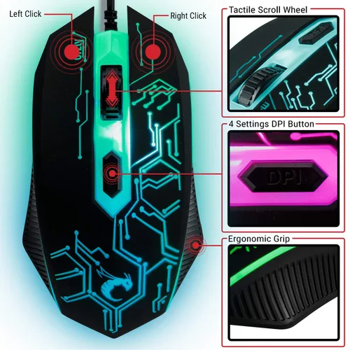 Vista 4 de Gaming Keyboard and Mouse and Mouse pad and Gaming Headset, Wired LED RGB Backlight Bundle for PC Gamers and Xbox and PS4 Users - 4 in 1 Edition