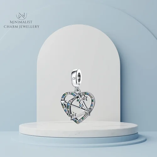 Vista 2 de Colgante de corazón de flecha para pulsera, plata esterlina, flecha, dije de corazón con cuentas, apto para Pandora, Plata esterlina, No es una