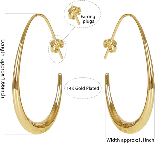 Vista 4 de Linbiwer Aretes de aro de lágrima para mujer, chapados en oro, ovalados, ligeros, hipoalergénicos, regalo de joyería para mujeres y niñas