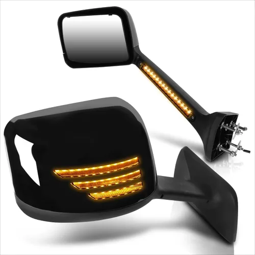 Vista 2 de [2 piezas] Espejos para capó de camión negro con señal secuencial LED compatible con cosechadora internacional 18-24 MV607
