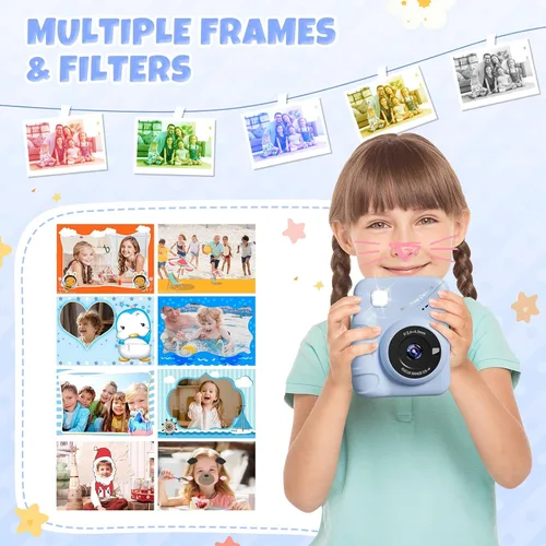 Vista 5 de Cámara para niños, impresión instantánea, pantalla de 3.0 pulgadas, cámara instantánea de foto de 48 MP para niños con tarjeta de 32 GB, juguete