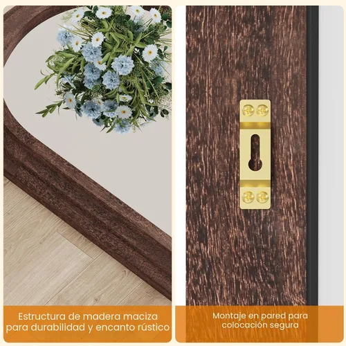 Vista 2 de ZHUNFA Espejo externo arqueado de tres capas de longitud completa con marco de madera maciza, espejo de pie moderno de 65 x 22 pulgadas, decoración