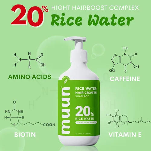 Vista 3 de Muun Champú y acondicionador de agua de arroz para el crecimiento del cabello, regeneración, adelgazamiento del cabello y anti pérdida de cabello