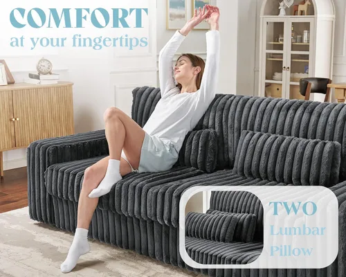 Vista 3 de VanAcc Sofá de gran tamaño de 88 pulgadas, sofá moderno con almohadas lumbares y reposabrazos, sofá de 3 plazas, sofás de nube para sala de estar