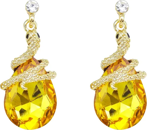 Vista 74 de Navachi Pendientes colgantes de gota de serpiente con forma de pera multicolor de cristal chapado en oro de 18 quilates