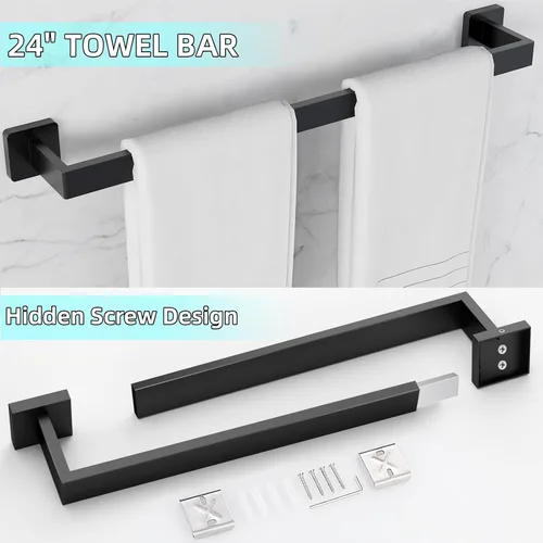 Vista 6 de Toallero de baño de 24 pulgadas, toalleros de 24 pulgadas para montaje en pared de baño, organizador de toallas de mano de acero inoxidable 304