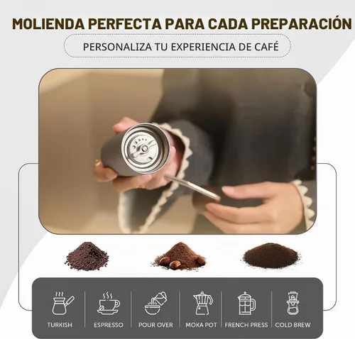 Vista 3 de Molinillo de café manual de acero inoxidable 5 en 1, molinillo de café expreso, molinillo de café manual, molinillo de café, molinillo de café
