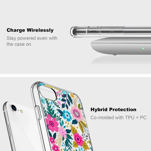 Vista 3 de ICEDIO Funda para iPhone SE 2022/2020, 8, 7 - TPU Transparente, Diseño de Flores Florecientes Coloridas, con Protector de Pantalla para Niñas