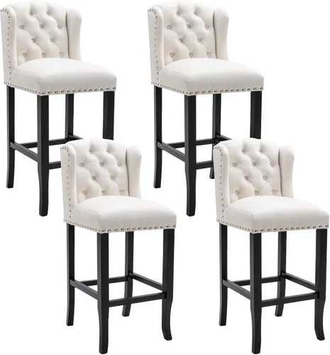Vista 10 de HEAH-YO Modern Couonter - Juego de 2 taburetes de bar de 26 pulgadas de altura de mostrador con respaldo y patas de madera, taburete de cocina