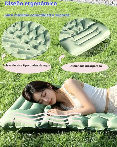 Vista 3 de Air Mattress for Camping Mattress with Pillow Built-in Foot Pump Airpad Green