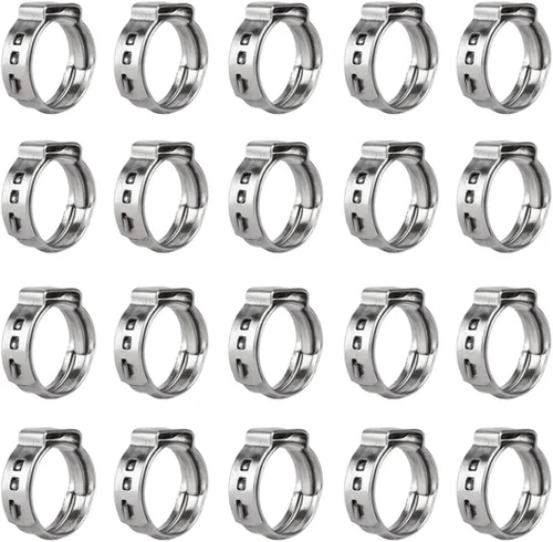 Vista 3 de 40 piezas de abrazaderas de manguera de una oreja de 5,8 mm-7 mm, abrazaderas PEX de cincha de acero inoxidable 304, anillos de crimpado de cincha