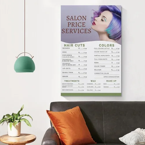 Vista 4 de NaskOn Póster de lista de precios de salón de belleza, servicio de precios de peluquería, arte de pared, arte de belleza y peluquería, regalo