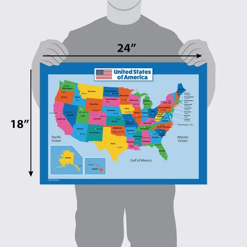 Vista 5 de Mapa de Estados Unidos para niños - Laminado - Mapa de pared de Estados Unidos (18 x 24 pulgadas)