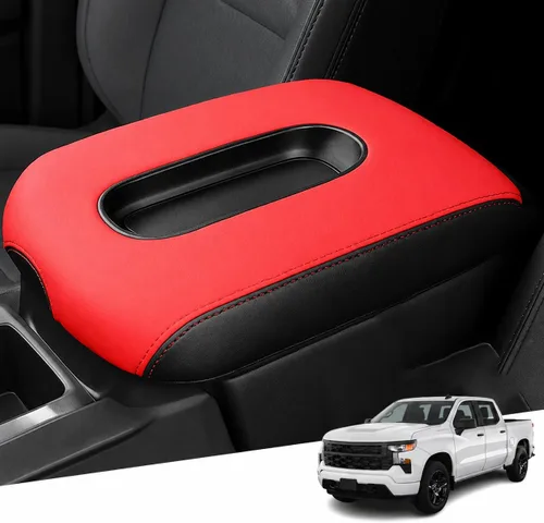 Vista 21 de Great-luck Funda de cuero para consola central, almohadilla para reposabrazos, accesorios de cubierta de caja (costuras rojas) para BMW X1 2023 2024