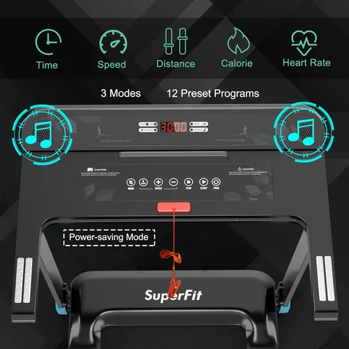 Vista 2 de Goplus Caminadora plegable, cinta de correr compacta superfit con control de aplicación, altavoz de dientes azules, 12 programas preestablecidos