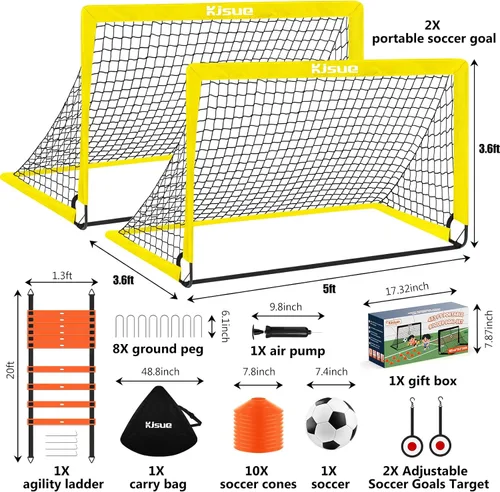 Vista 14 de Portería de fútbol, porterías de fútbol para niños para patio trasero, juego de 2, equipo de entrenamiento de red de fútbol de 4 x 3 pies, portería