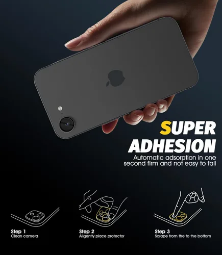 Vista 8 de Orzero Paquete de 3 protectores de lente de cámara para iPhone 17e / iPhone 16e, [instalación EZ] [compatible con fundas] cubierta de lente de Negro