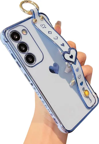 Vista 9 de DEFBSC Funda compatible con Samsung Galaxy S23, con borde galvanizado con correa para la muñeca, protección completa de la cámara, esquinas