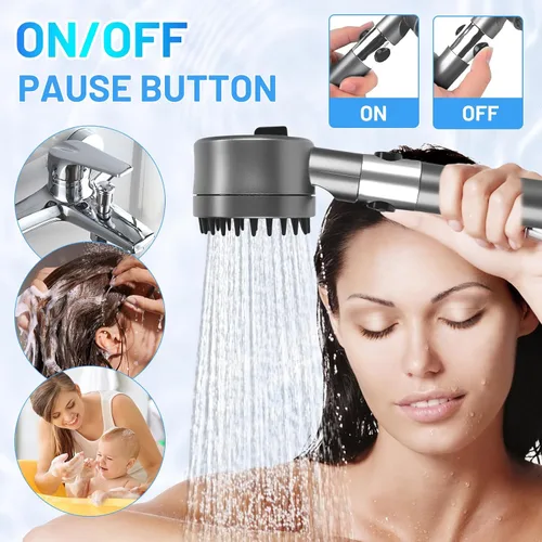 Vista 6 de Cabezal de ducha filtrado con mano, flujo de agua de alta presión y 4 modos de pulverización, lavado a presión para agua dura, juego de cabezal