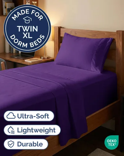 Vista 302 de Extra Deep Twin XL Sheet Set - 3 Piece College Dorm Room - White 01-Blanco